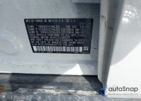 2024 Honda Hr-V Awd Sport/Awd Sport W/O Bsi z USA, uszkodzony, nr VIN 3CZRZ2H56RM784178